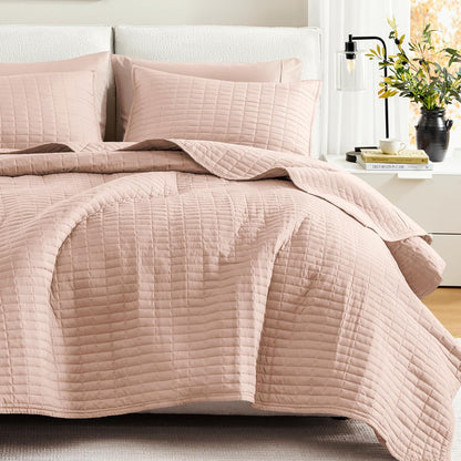 Comfort Spaces Kienna Juego de Edredón de Lujo Doble Cara - Quilt Full - Queen(90"x90") - Blush