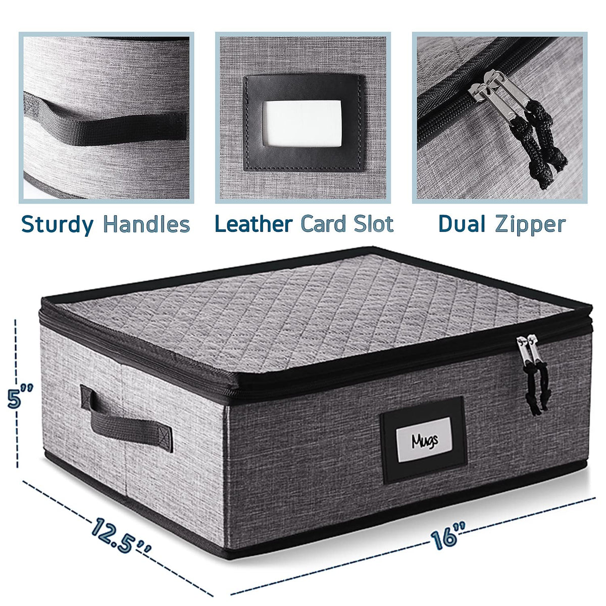 Organizador acolchado y apilable para tazas de café para servicio de 12, caja con separadores, contenedores de carcasa rígida para tazas de porcelana para almacenamiento para mudanza o estacional