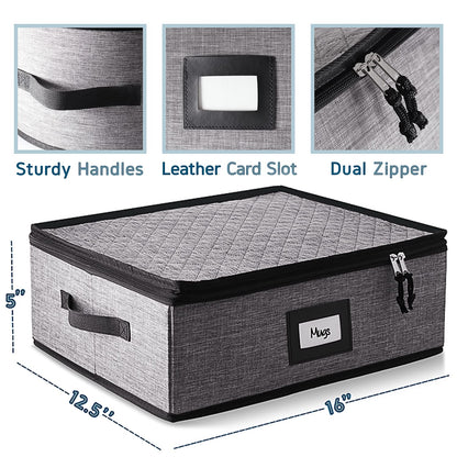 Organizador acolchado y apilable para tazas de café para servicio de 12, caja con separadores, contenedores de carcasa rígida para tazas de porcelana para almacenamiento para mudanza o estacional
