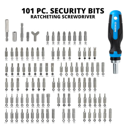 Neiko Juego de Brocas de Seguridad 10082A | Juego de 101 piezas, destornillador de carraca, acero Cr-V, soporte magnético de 1/4"
