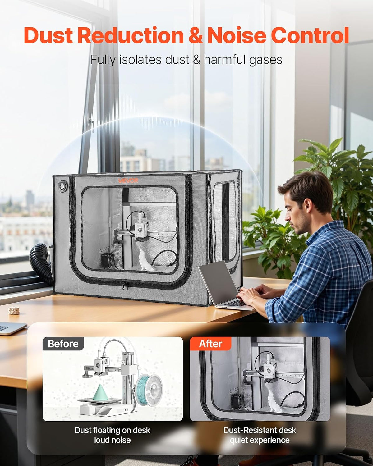 VEVOR Carcasa para Impresora 3D, 800 x 580 x 580 mm, Ignífuga, Resistente al Polvo y al Agua, con Temperatura Constante, Iluminación LED y Ventilación, Compatible con Bambu Lab A1 Combo, Gris