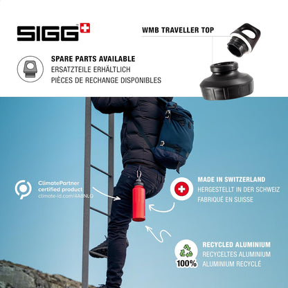 Sigg - Botella de agua deportiva de aluminio - WMB Traveller Red - Con adaptador WMB - A prueba de fugas, ligera, sin BPA, 55 onzas