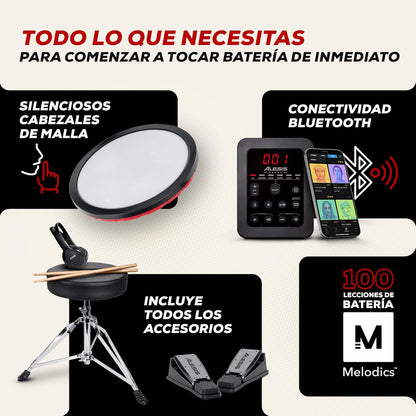 Alesis Turbo Max Batería Electrónica | Compacta, Plegable, Pads de Malla Silenciosos, Toms de 8", Platillos de 8", Bluetooth, Banqueta, Audífonos, Baquetas
