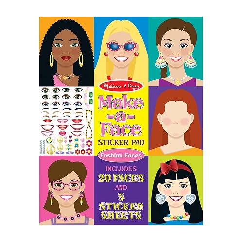 Melissa & Doug Conjunto de Autoadhesivos para Hacer Caras con 20 Caras y 250 Autoadhesivos con Rasgos y Accesorios, Estimula la Creatividad y las Habilidades Motoras Finas, para Todas las Edades