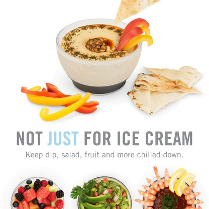 Host tazón para helado, enfriador de gel con aislamiento de doble pared, accesorio de cocina para postre, inmersión, cereales, con agarre de silicona cómodo, plástico, gris, 0,47 litros