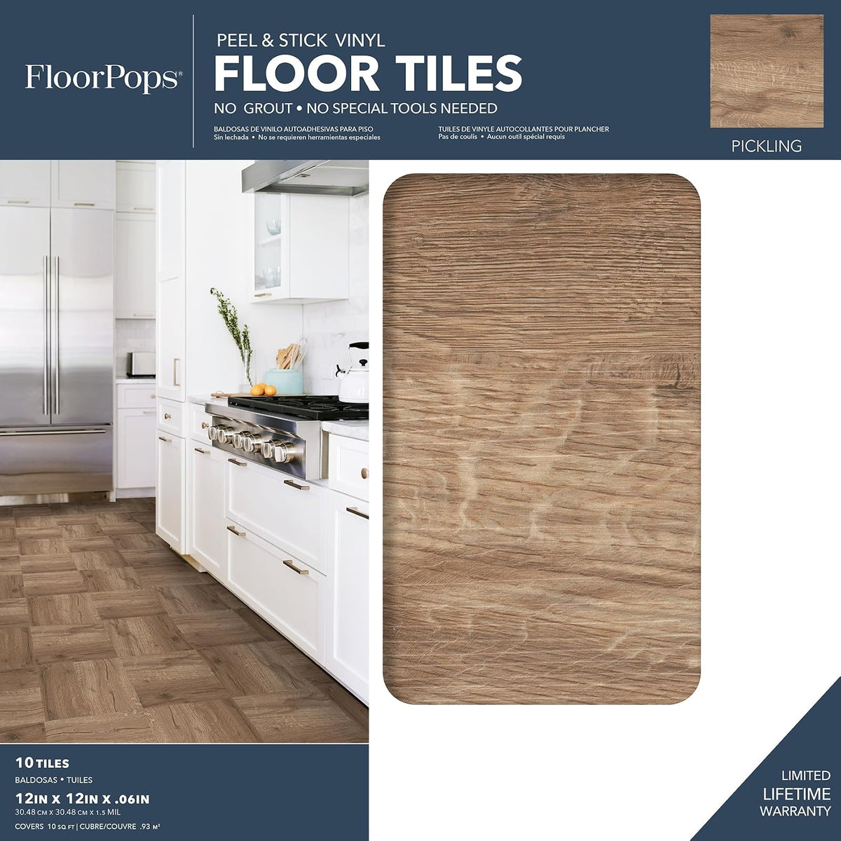 FloorPops FP3319 Azulejos de Suelo para Pelar y Pegar | Color Marrón, 60"L x 24"W x 0.06"T