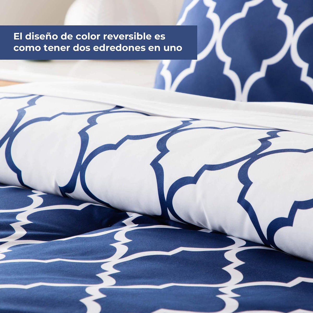 Linenspa Edredón Acolchado de Plumón Alternativo - Estilo de Cuadrifolio Reversible - Edredón Suave, Hipoalergénico y Reversible - Color Azul Marino