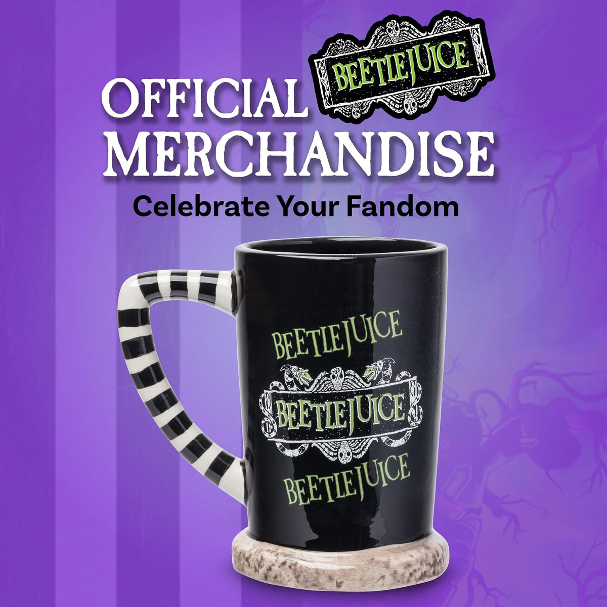 Silver Buffalo Beetlejuice Here Lies - Taza esculpida 3D de cerámica, 20 onzas
