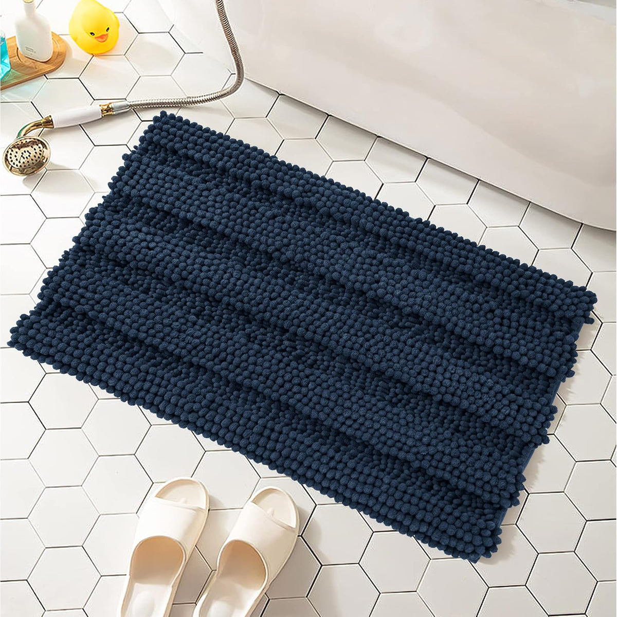 subrtex Alfombra de Baño Suave y Absorbente Alfombra de Ducha Microfibra Lavable Tapete (Azul Oscuro, 40×60cm+50×80cm)