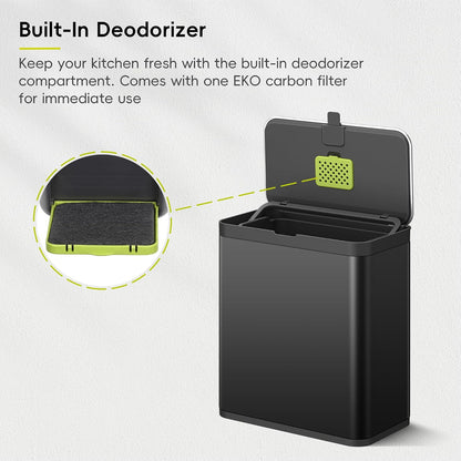 EKO - cubeta de compostaje de cocina, acero inoxidable de 7 litros/1.85 galones con cubeta interior extraíble y compartimento desodorante, contenedor de compostaje de encimera 2 en 1 con tapa, carrito