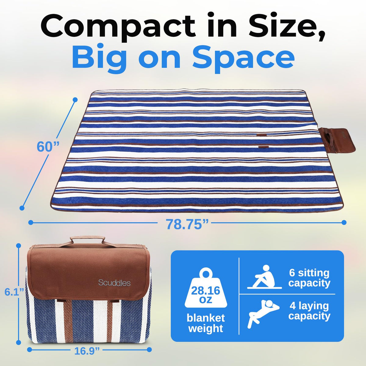 scuddles Manta para Exteriores Extragrande con Bolsillo | Tartán, resistente al agua, capas dobles, práctico, para picnic, camping, playa