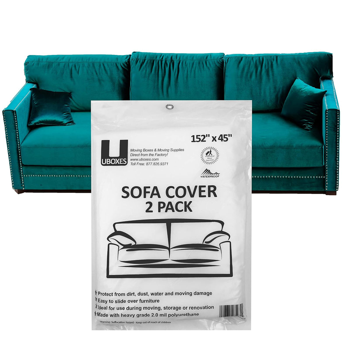 Uboxes SOFASCOVER02 Funda para Sofa, 2 Paquetes, 135" x 42", Transparente