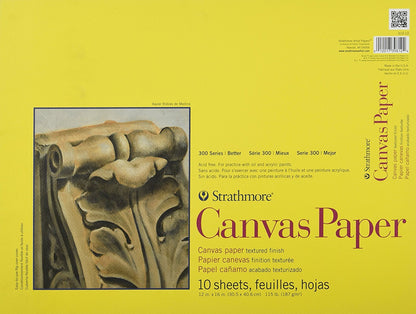 Strathmore Bloc de Papel de Lona de la Serie 300, Encuadernado con Pegamento, 12 x 16 Pulgadas, 10 Hojas (187 g) - Papel de Artista para Adultos y Estudiantes, Pinturas acrílicas y al óleo