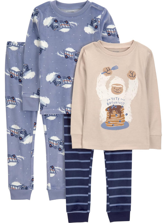 Simple Joys by Carter's 4-Piece Pajama Set (Cotton Top & Fleece Bottom) Juego de Pijama bebés niños