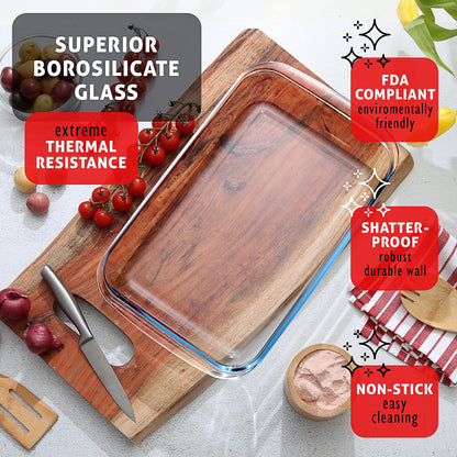 EATEX - Cazuela de vidrio profundo de 8 piezas para horno con tapas de plástico, platos de horno de vidrio para horno, utensilios rectangulares para hornear para lasaña, cocina, sobras, cocina
