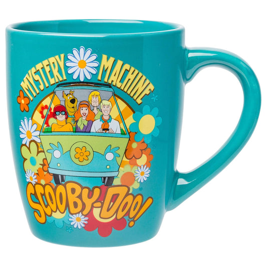Silver Buffalo Scooby Doo Group Mystery Machine Flowers Jumbo Taza de cerámica curvada, 25 onzas