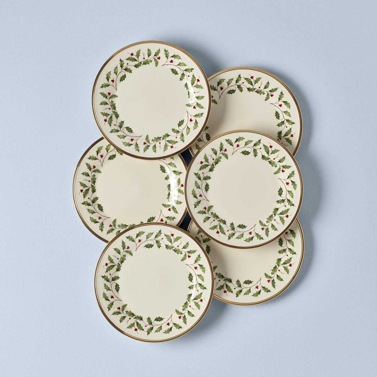 Lenox Set 6 Platos para Ensalada Holiday Porcelana Marfil Navideña 20 cm Oro 24 Quilates