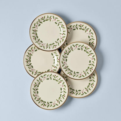 Lenox Set 6 Platos para Ensalada Holiday Porcelana Marfil Navideña 20 cm Oro 24 Quilates