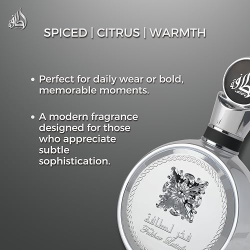 Lattafa Fakhar Platin – Citrus, Spicy, Aromatic, Woody – Eau de Parfum Spray Long-Lasting Fragrance for Unisex, 3.4 Ounce / 100 ml