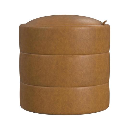 HomePop Otomana Redonda de Almacenamiento con Tapa extraíble para decoración del hogar, reposapiés Redondo tapizado de Terciopelo otomano – Piel sintética Carmel