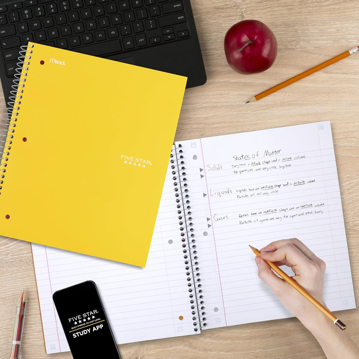 Five Star - Cuaderno de espiral (5 temas, papel rayado, 200 hojas, 10 1/2 x 8 cm), 09 Amarillo