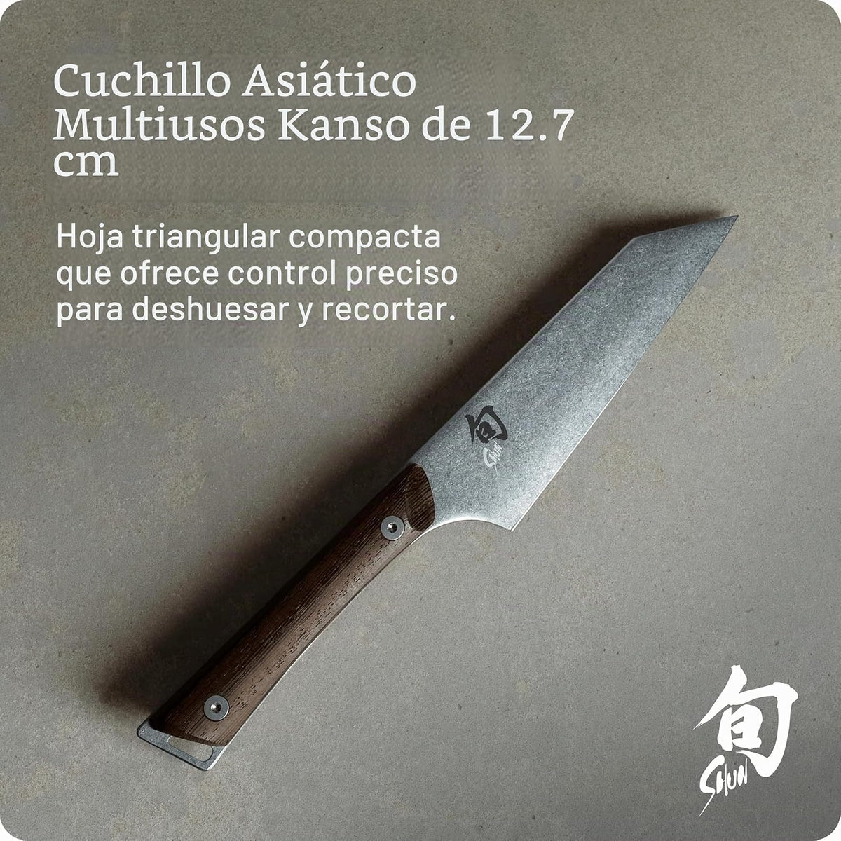 Shun Kanso Cuchillo Multipreparación Asiático 5 | 5 pulgadas, hoja doble bisel acero inoxidable, mango tagayasan contorneado, acabado Heritage, punta triangular
