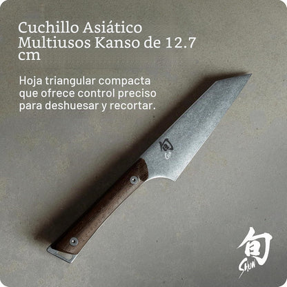 Shun Kanso Cuchillo Multipreparación Asiático 5 | 5 pulgadas, hoja doble bisel acero inoxidable, mango tagayasan contorneado, acabado Heritage, punta triangular