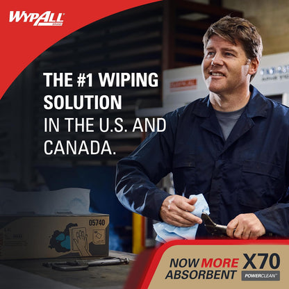 WypAll Power Clean X70 - Paños de servicio medio (41200), cuarto de pliegue, rendimiento de larga duración, blanco, 12 paquetes, 76 hojas/paquete