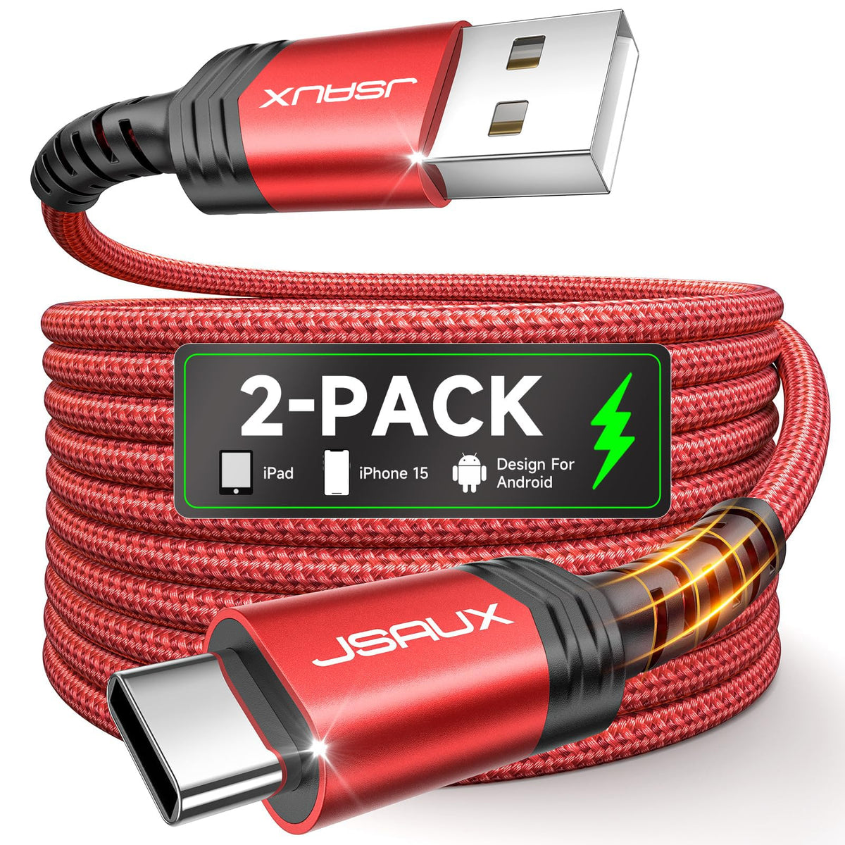 Jsaux Cable Usb-c a Usb a 6.6 Pies, Carga R?pida 3.1a, 2 Unidades | diseno portatil para uso diario, viajes, oficina y accesorios de gaming