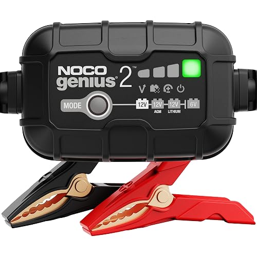 NOCO GENIUS2: Cargador de batería Inteligente 6V/12V 2A – Mantenedor automático, Cargador Lento y desulfatador con protección contra sobrecarga y compensación térmica – para baterías Plomo y Litio