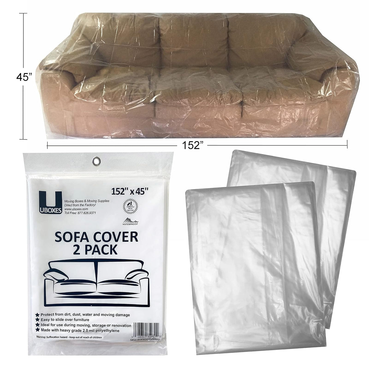 Uboxes SOFASCOVER02 Funda para Sofa, 2 Paquetes, 135" x 42", Transparente