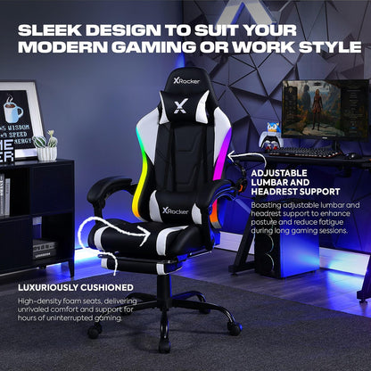 X Rocker Achiever - Silla de computadora ergonómica Ajustable para Videojuegos de computadora, con Ruedas, Color Blanco y Negro