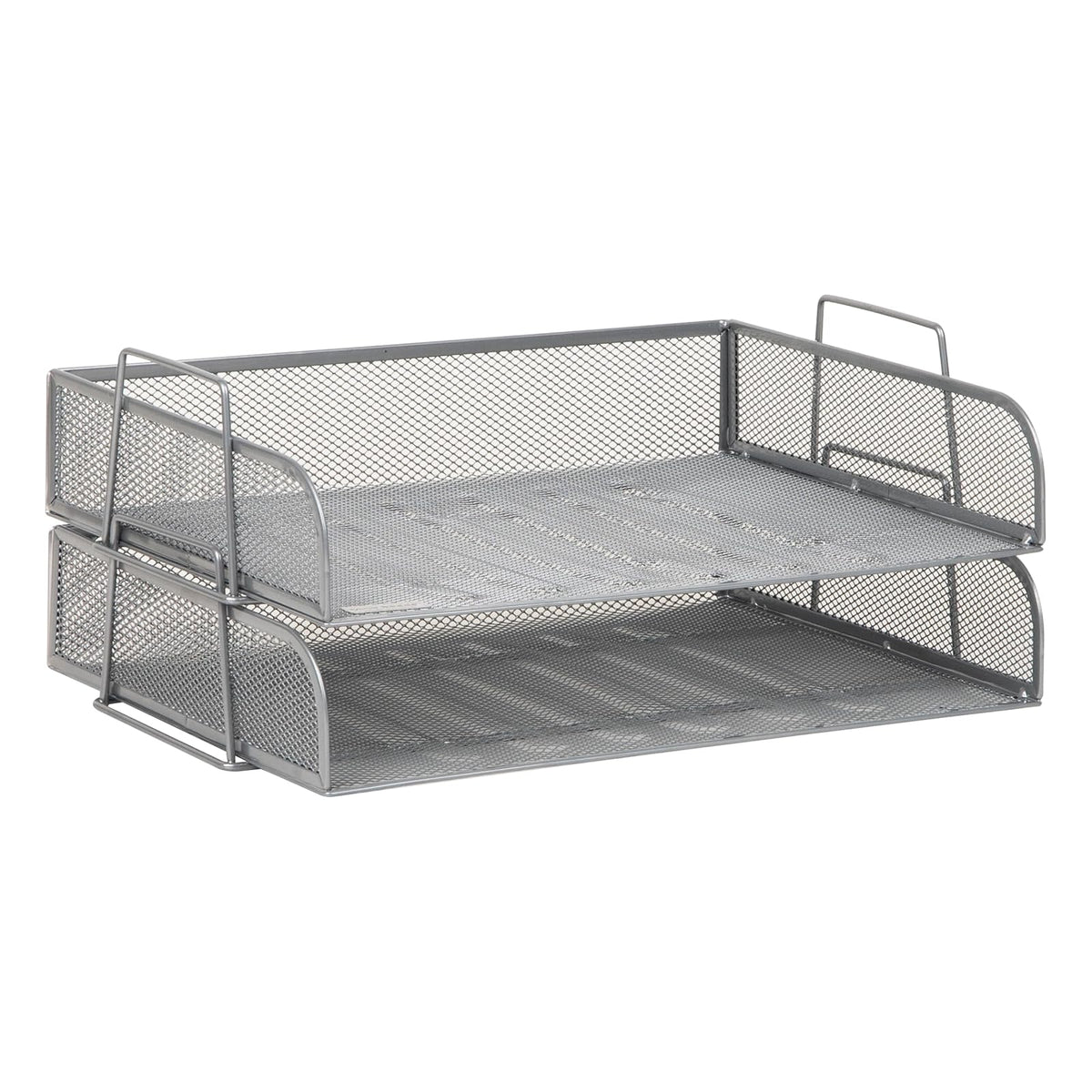 Betesh Mind Reader Stackable Paper Tray, Desktop Organizer, File Storage, Office, Metal Mesh, 14" L x 9.75" W x 6" H, 2 Pcs., Silver