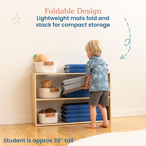 ECR4Kids Value 4-Fold Daycare Rest Mat, Blue and Grey (1" Thick)