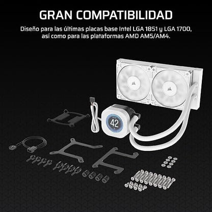 CORSAIR NAUTILUS 240 RS LCD Refrigeración líquida de CPU – Pantalla LCD IPS de 2,1", 240mm AIO, Bajo Ruido, Daisy-Chain, Intel LGA 1851/1700, AMD AM5/AM4 – Incluye 2 Ventiladores RS120 – Blanco