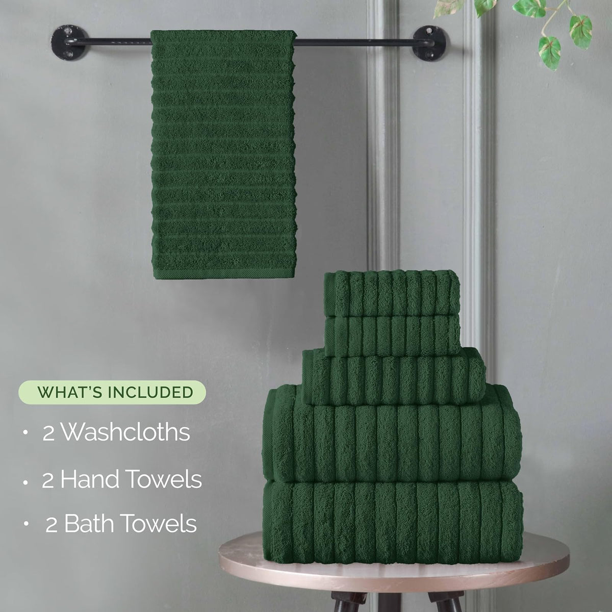 Elegant Comfort - Juego de 6 toallas de baño de lujo acanaladas de pana 100% algodón turco, sensación de alta calidad, de secado rápido, altamente absorbentes, contiene 2 toallas de baño, 2 toallas de