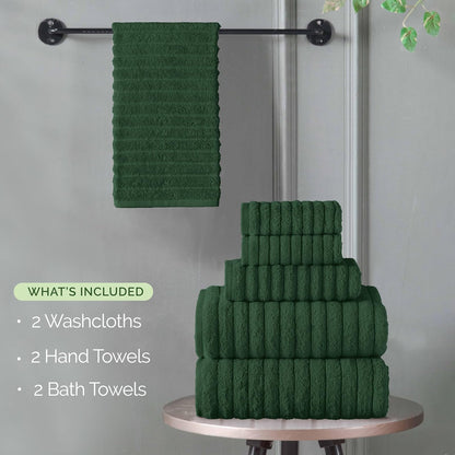 Elegant Comfort - Juego de 6 toallas de baño de lujo acanaladas de pana 100% algodón turco, sensación de alta calidad, de secado rápido, altamente absorbentes, contiene 2 toallas de baño, 2 toallas de