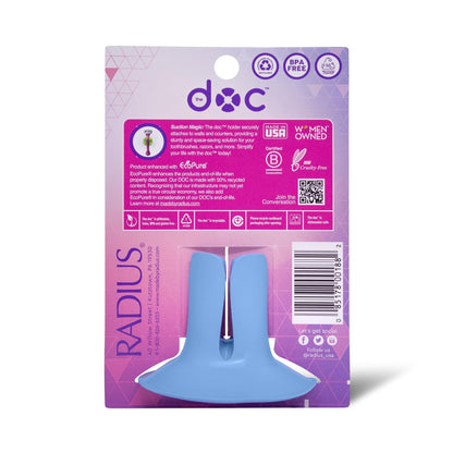 Radius The Doc - Soporte para Cepillo para Polvo de Dientes o maquinilla de Afeitar de Varios Colores, 1 Unidad, 100% reciclable y Apto para lavaplatos, sin BPA, Soporte de Ventosa, Color Azul