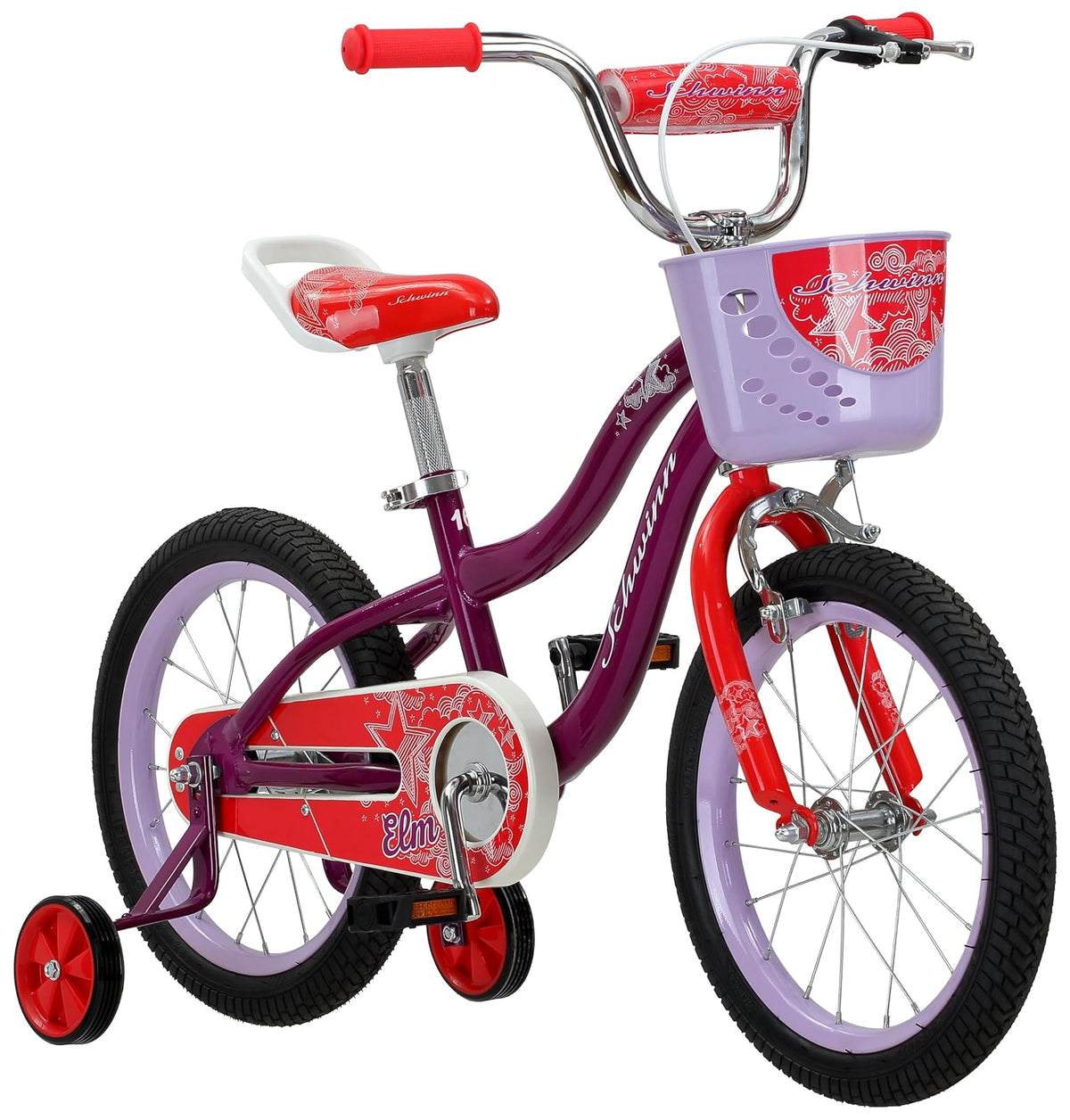 Schwinn Koen & ELM BMX Style Toddler and Kids Bike, For Girls and Boys, 12-18-Inch Wheels, Training Wheels Included, Basket or Number Plate, Ages 2-9 Year Old, Rider Height 28 to 52 Inch - Púrpura - Basket - 16-Inch Wheels