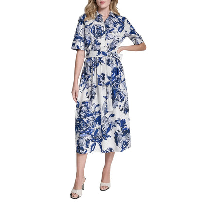DKNY Vestido Envolvente sin Mangas con Logotipo para Mujer - Azul Atlántico Multi - 10