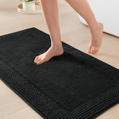Madison Park Splendor Alfombra de baño Reversible 100% algodón, 3000 g/m², Lujosa Alfombra de baño de Felpa de Pelo Medio, Absorbente, de Secado rápido, decoración de Ducha, 17 x 24 Pulgadas, Color - 2' x 1'5" (Rectangular) - Negro