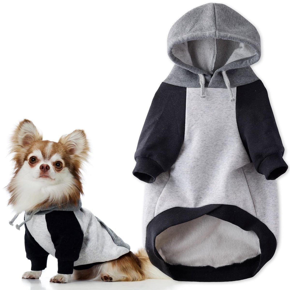 Pet Passion Rocky II Sudadera con Capucha de Algodón Orgánico para Perro - Small (10-25 bs) - Bloque de color gris jaspeado