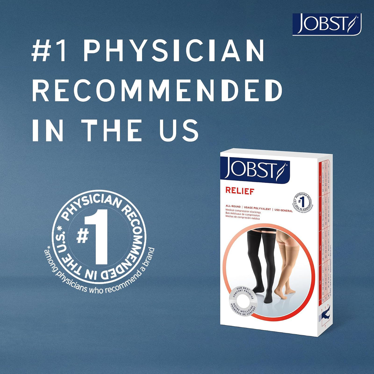 JOBST Relief Medias de compresión graduada hasta la cintura 20-30mmHg - Diseño unisex cómodo - Puntera abierta, negro, talla extra grande
