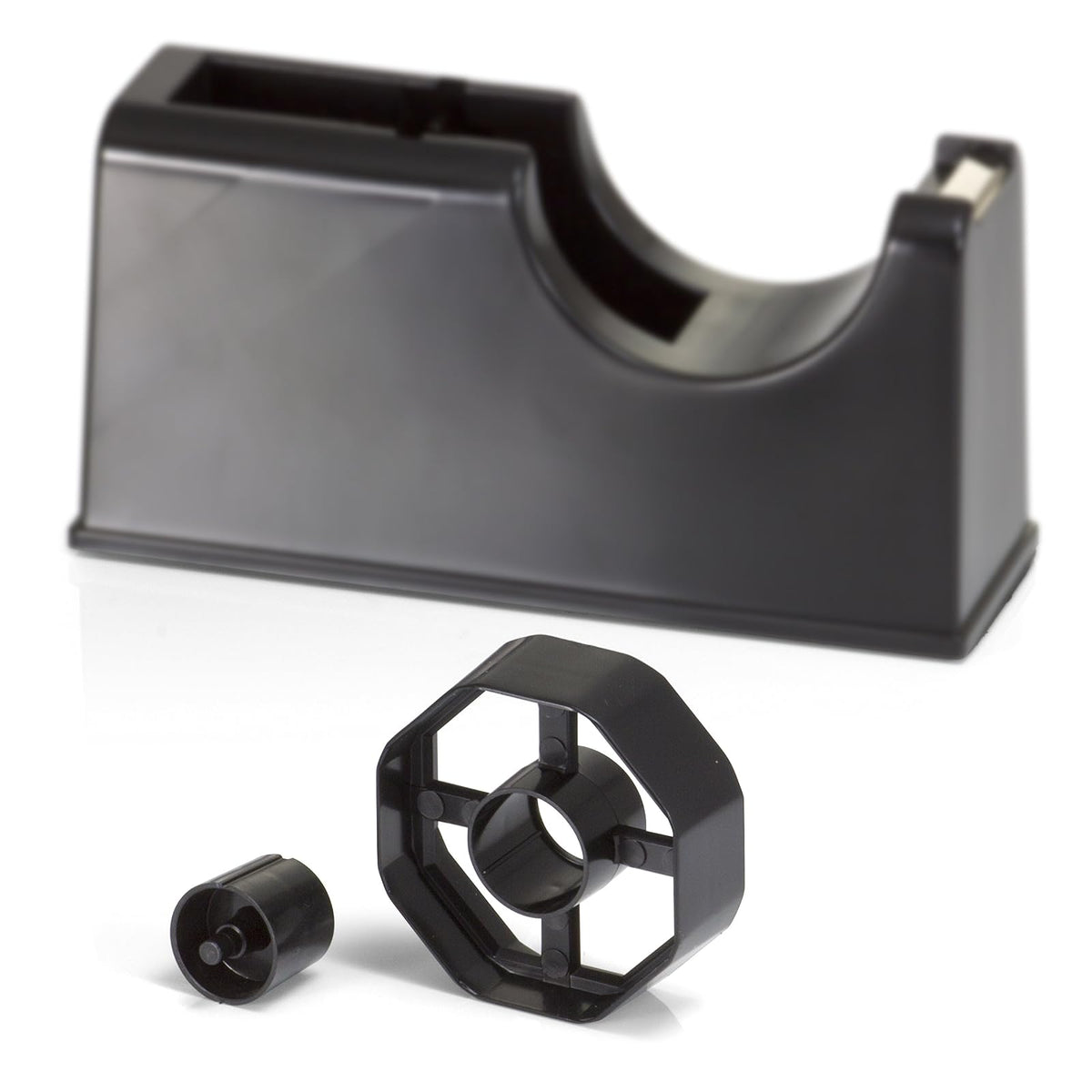 Officemate - Dispensador de cinta resistente 2 en 1 de 2.54 cm y núcleo de 7.62 cm, color negro (96699)