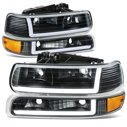 DNA MOTORING - Par de Faros Delanteros Transparentes, Reflector ámbar halógeno/LED Compatible con Silverado 1500/1999-2002 Silverado/2001-2002 Silverado 2500 HD, HL-SSLB-CSIL99-4P-BK-AM