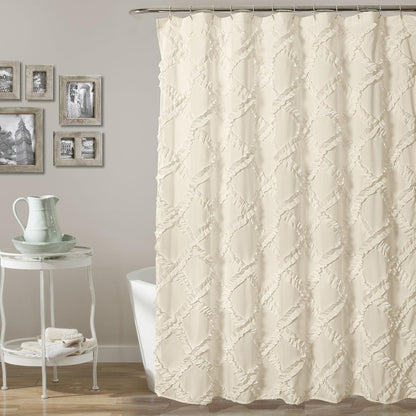 Lush Decor - Cortina de Ducha con Volantes de Color Marfil y Amarillo pálido | Diseño Texturizado Estilo rústico Shabby Chic x 72, 72 x 72 Pulgadas