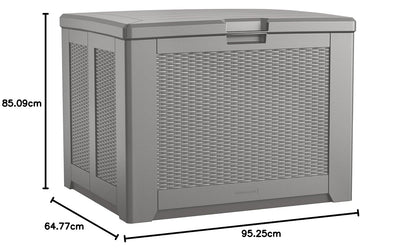 Rubbermaid - Caja de almacenamiento de resina mediana para exteriores (74 galones), resistente a la intemperie, color gris para el hogar, patio trasero, productos químicos de piscina, juguetes