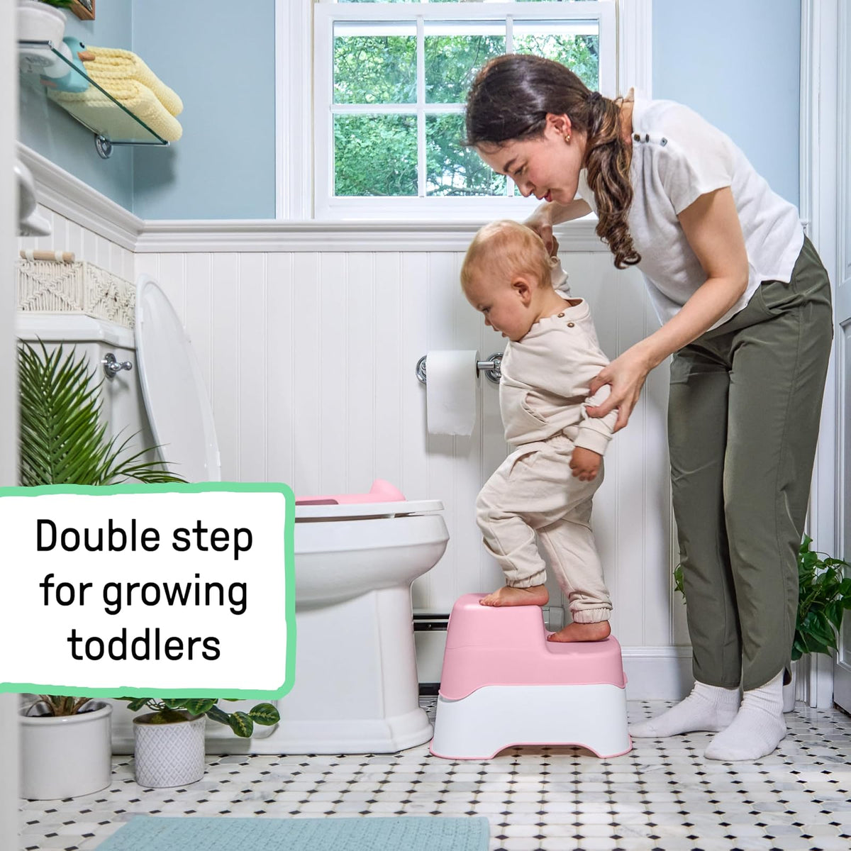 Ingenuity Prepare to Potty Sistema 3 en 1 - Inodoro de entrenamiento para ir al baño, parte superior, taburete de escalón, fácil instalación, rosa, para niños pequeños de 18 meses +