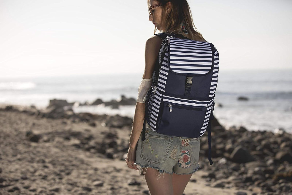 Picnic Time Zuma Insulated Cooler Backpack, Navy/White Stripes