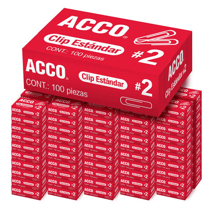 ACCO Clip Estándar No. 2 de 27 mm para 20 Hojas - Paquete de 100 Piezas